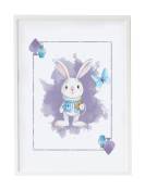 Impression lapin Alice encadrée en bois blanc 43X33 cm