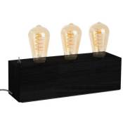 Lampe de table à poser style design industriel en bois naturel 3 Lumières Compatible LED