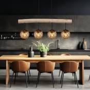 Lampe suspendue salle à manger lampe suspendue poutre en bois lampe de table à manger boules ambre, noir, 4x douilles E27, LxlxH 90x15x120 cm