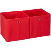 Lot de 2 boîtes de rangement, carrées en tissu, Cubique, 30x30x30 cm, rouge