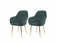 Lot de 2 chaises de salle à manger design rétro en tissu velours vert pieds métal dorés 04_0000381