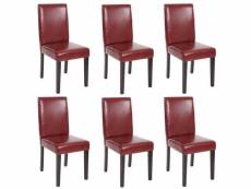 Lot de 6 chaises de salle à manger synthétique rouge/brun pieds foncés cds04233