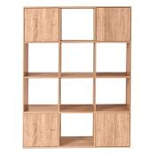 Meuble de rangement cube RUDY 12 cases bois façon hêtre avec portes - Naturel