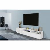 Meuble tv de salon, Made in Italy, meuble tv avec 2 portes géométriques et 2 tiroirs, Cm 200x43h46, Blanc brillant - Dmora