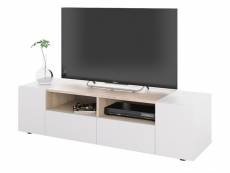 Meuble tv décor blanc et chêne - dim : l 138 x p 42 x h 34 cm -pegane-