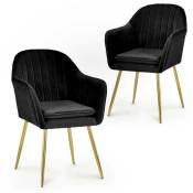 Mobilier Deco - regina - Lot de 2 chaises avec accoudoirs en velours noir - Noir