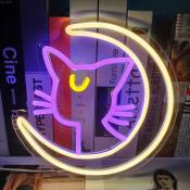 Panneau néon led d'anime en forme de lune et de chat, décoration murale alimentée par usb pour chambre avec décoration d'anime, salle de jeux,