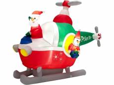 Père noël gonflable de 180 cm de long, pilotant un hélicoptère avec led et gonfleur, décoration gonflable de noël avec embouts et piquets de sol pour
