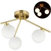 Relaxdays - Lampe de plafond globi, 3 ampoules, douille G9, blanc opale, lampadaire milieu du siècle 24,5 x 36 cm, doré