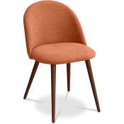Scandinavian Style - Chaise de salle à manger Evelyne Design Scandinave Premium - Piètement foncé Orange - Métal finition effet bois, Lin, Bois