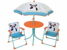 Set de jardin panda 4 pièces 2 chaise table et parasol