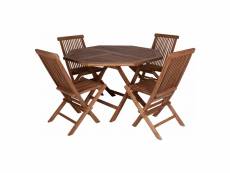 Set table et 4 chaises en bois de teck avec table octogonale