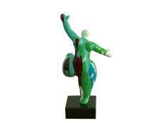 Statue femme jambe levée coulures vert - bleu h33