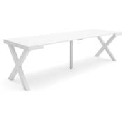 Table console extensible, Console meuble, 260, Pour 12 personnes, Pieds bois massif, Style moderne, Blanc - Skraut Home