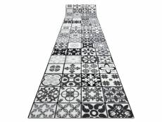 Tapis de couloir antidérapant azulejo patchwork, carreaux de lisbonne gris noir 80x760 cm