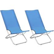 Torana - Chaises de plage pliables 2 pcs Bleu Tissu