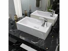 Vasque + trou de robinet lavabo à poser | lavabo salle de bain | céramique blanc 46 x 25,5 x 12 cm