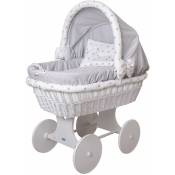 WALDIN Landau/berceau bébé complet avec équipement:Cadre/roues peintes en blanc, gris/gris étoile