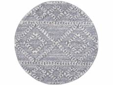 Adam - tapis rond à poils longs et relief gris 200x200cm