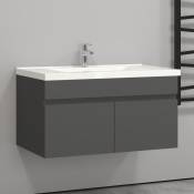 Aica Sanitaire - 79,5(L)x45(W)x40(H)cm Meuble salle de bain anthracite 2 portes avec une vasque é suspendre pour un gain d'espace optimal avec un