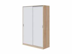 Armoire 2 portes coulissantes en bois imitation chêne clair et blanc - ar17027
