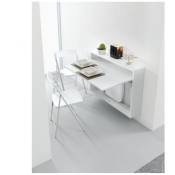 Bureau/Table Extensible mural blanc opaque avec 3 chaises intégrées blanche - blanc