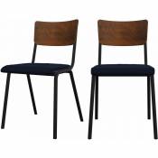 Chaise en bois et velours (lot de 2) - Nico - Bleu