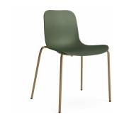 Chaise en laiton et coque en polypropylène vert armée Langue - NORR11