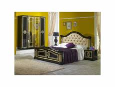 Chambre complète 160x200 noir-doré capitonné - blair - armoire : l 181 x l 54 x h 210 cm - lit : l 160 x l 205 x h 119 cm - chevets : l 50 x l 43 x h