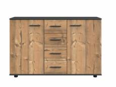 Commode meuble de rangement coloris effet bois - longueur 130 x hauteur 83 x profondeur 41 cm