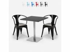 Ensemble 2 chaises style tolix et table 70x70cm horeca bar restaurants starter silver