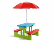 Ensemble de jardin pour enfant ensemble table et banc enfant en pp avec parasol 20_0000559