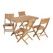 Ensemble de jardin table en teck et 4 chaises pliantes