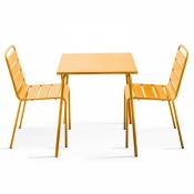 Ensemble table de jardin carrée et 2 chaises acier jaune - Palavas - Jaune