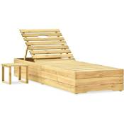 Helloshop26 - Transat chaise longue bain de soleil lit de jardin terrasse meuble d'extérieur avec table bois de pin imprégné de vert - Bois