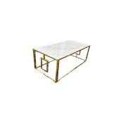 Homy France - Table basse plateau en verre marbré blanc pieds gold 120 cm - sophie