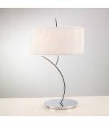 Lampe de Table Eve 2 Ampoules E27 Large, chrome poli avec Abat jour blanc rond