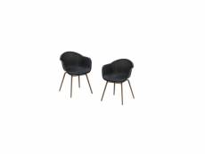 Lot de 2 fauteuils scandinave - assise en plastique, pied en acier - noir anthracite - décor bois naturel FTPPSTEEL2BK
