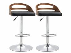 Lot de 2 tabourets de bar design contemporain hauteur d'assise réglable pivotant 360° revêtement synthétique noir dossier ajouré aspect bois