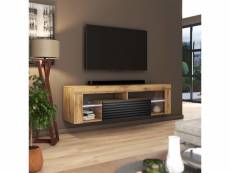 Meuble tv - bianko - 140 cm - chêne wotan / noir mat - avec led - façade 3d