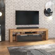 Meuble TV - VERGON - chêne lancaster / noir brillant - sans LED