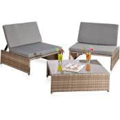 Mucola - Des sièges + 2 fauteuils + table, salon de jardin, mobilier de jardin, lounge poly-rotin en gris et rotin