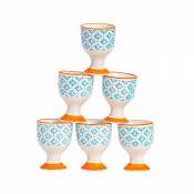 Nicola Spring Coquetiers en Porcelaine - à Motif Bleu/Orange
