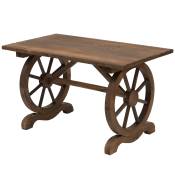 Outsunny Table basse de jardin extérieur pieds forme de roue 113 x 60 x 65 cm bois de sapin carbonisé-AOSOM.fr
