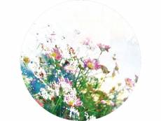 Papier peint panoramique rond adhésif fleurs vert, rose et blanc - 601088 - ø 70 cm 601088