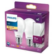 Philips - ampoule led Standard E27 75W Blanc Chaud Dépolie, Verre, Lot de 2