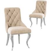 SHANNA - Lot de 2 chaises en velours beige pieds argentés