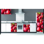 Sticker mural 3D Cerises xxl, Réfrigérateur Décoratif, 59,5 cm x 180 cm, Effet Trompe l'Oeil Garanti - Rouge