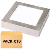 Sulion - Pack 10X Plafonniers led 18W 3000K Carré Nickel
