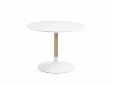 Table à manger ronde coloris blanc / naturel en bois laqué et pied en frêne / acier - diamètre 110 x hauteur 75 cm